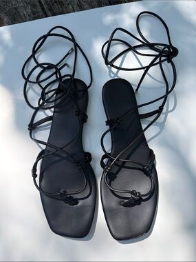 A New Day Black Lace-Up Strappy Flat Sandals